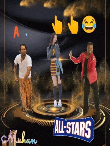 a group of people are dancing in front of a banner that says all-stars