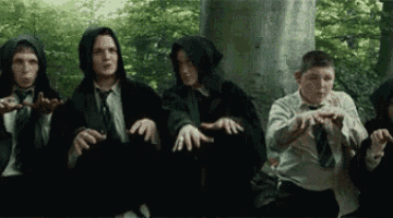 a group of people in suits and ties are sitting next to each other in the woods .