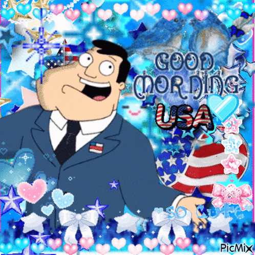 a picture of a man in a suit and tie with the words good morning usa on it