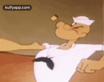 popeye the sailor is holding a hammer in his mouth in a cartoon scene .