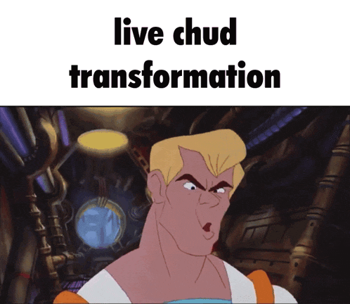 a cartoon character with the words live chud transformation