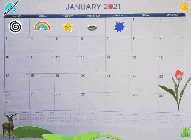 a calendar for the month of january 2021