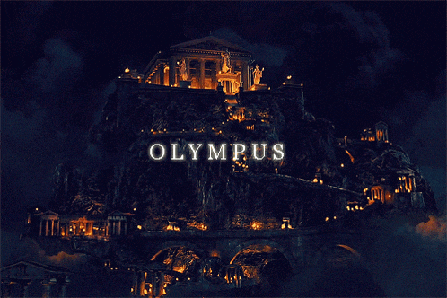 a building on top of a hill with the word olympus above it