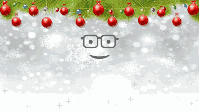 a christmas background with a face wearing glasses and a smile