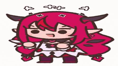 a cartoon drawing of a girl with horns and red hair