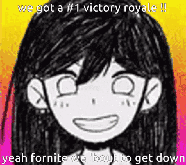a drawing of a girl with the words " we got a # 1 victory royale "