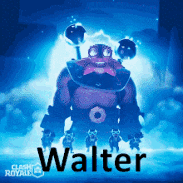 a poster for walter from clash royale shows a purple monster