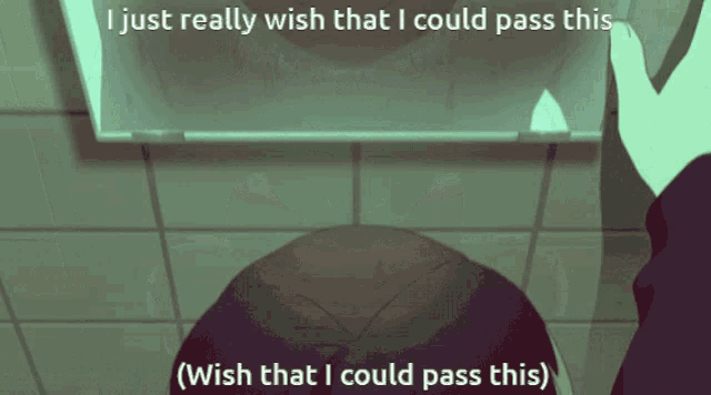 a cartoon of a person sitting on a toilet with the words " i just really wish that i could pass this " above them