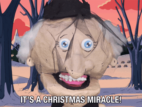 a cartoon character with the words it 's a christmas miracle written below it