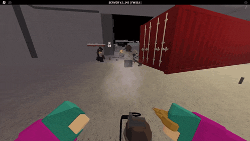 a screenshot of a video game shows a red container in the background