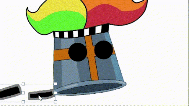 a cartoon drawing of a bell with a mustache and glasses