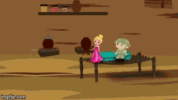 a cartoon of a princess standing next to a pot that says maha cartoon on it