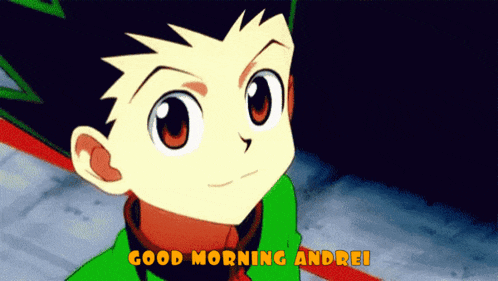a cartoon character says good morning andrei on the bottom right