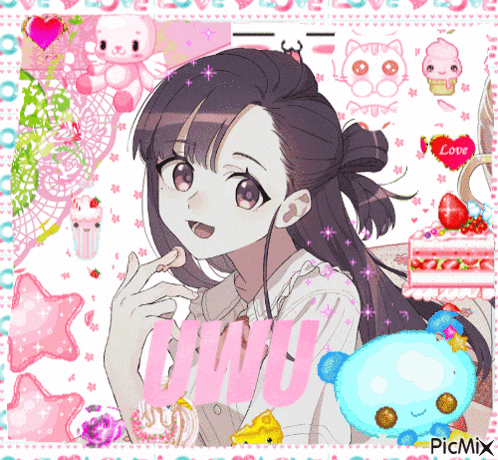 a picture of a girl with the word uwu on the bottom right