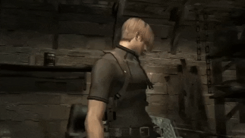 a man is standing in a dark room holding a shield in a video game .