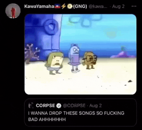 a screenshot of a spongebob video with a caption that says corpse