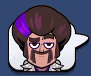 a cartoon of a man with a mustache and purple hair laying on a pillow .