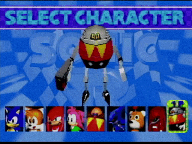 a sonic the hedgehog video game with a select character button