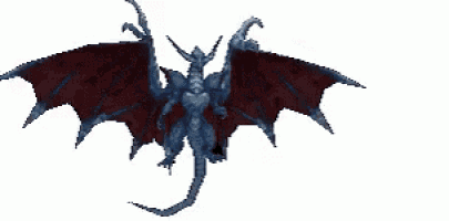 a pixel art of a dragon with wings and horns .