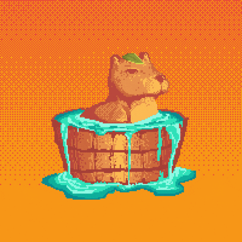 a pixel art drawing of a bear taking a bath