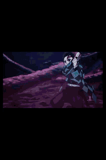 a screenshot of a demon slayer anime shows a man holding a sword and a woman holding a sword