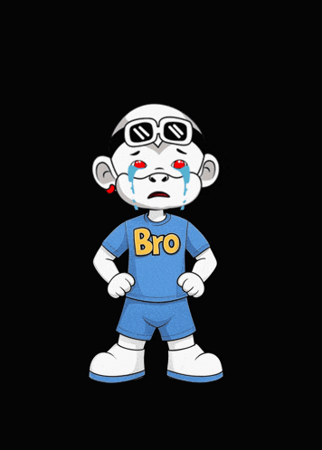 a cartoon character is crying and wearing a blue shirt that says bro