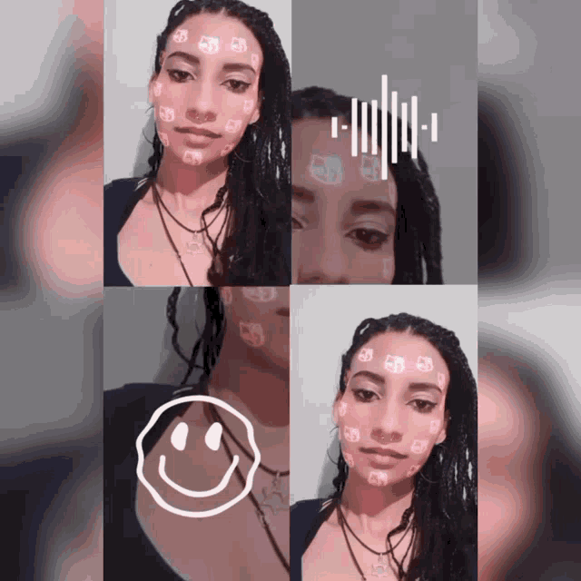 a woman with a smiley face drawn on her face is shown