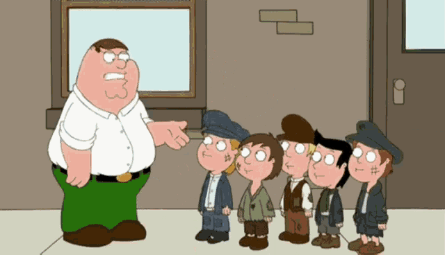 peter griffin is talking to a group of kids