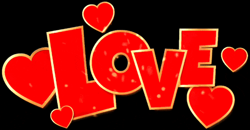the word love is surrounded by red and gold hearts