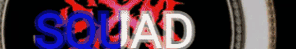 a blurred image of the word squad in blue and red