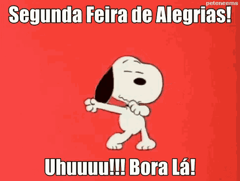 a picture of snoopy dancing with the words segunda feira de alegrias