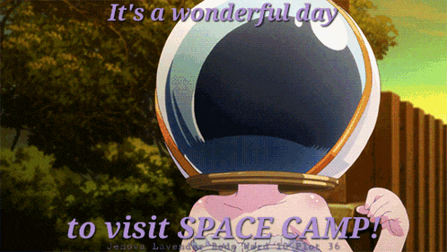a cartoon of a girl with a helmet on her head and the words it 's a wonderful day to visit space camp
