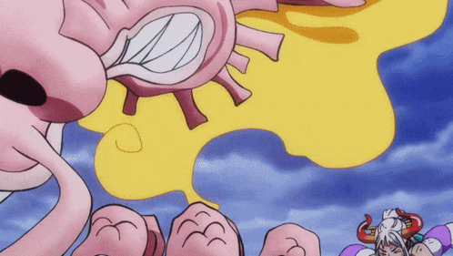 a cartoon drawing of a pink and yellow object