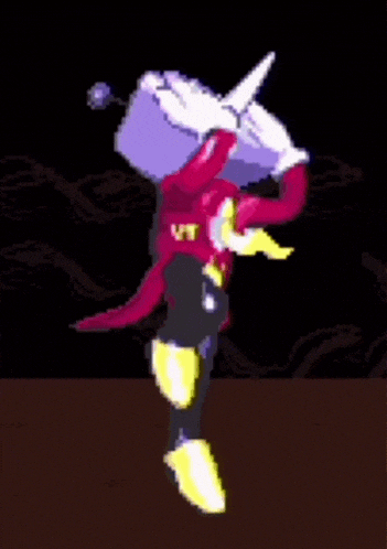a pixel art of a cartoon character with a tv head and antennas dancing .