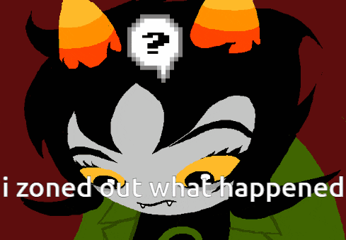 a cartoon character has a question mark above her head and the words " i zoned out what happened " below her