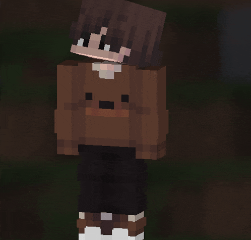 a minecraft character wearing a brown sweater and black pants