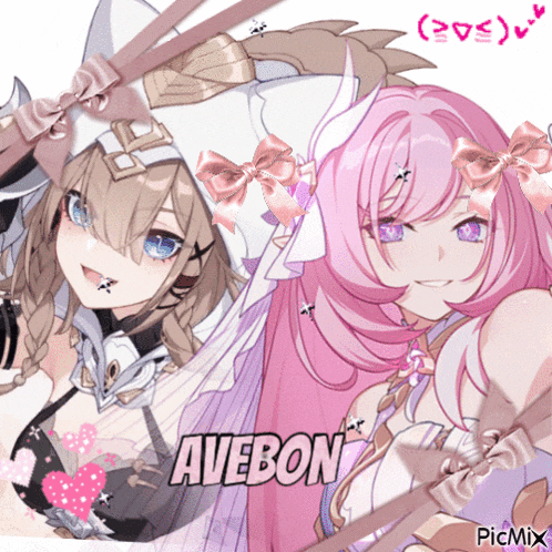 a picture of two anime girls with the name avebon