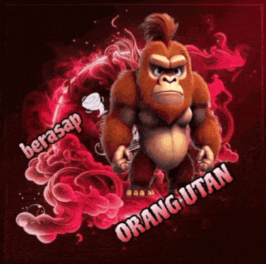 a cartoon gorilla with orangutan written below him