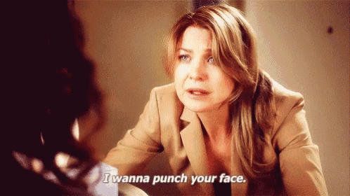 a woman is talking to another woman and saying `` i wanna punch your face . ''