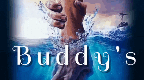 a movie poster for buddy 's shows a hand in the water