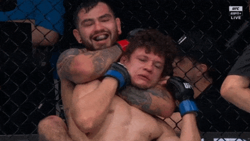 two men are wrestling in a ufc cage
