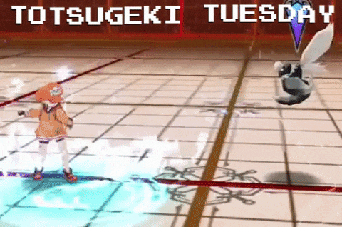 a video game scene with the words totsugeki tuesday