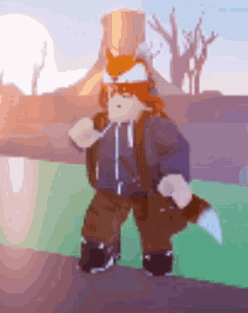 a pixel art of a person in a video game with a fox tail .