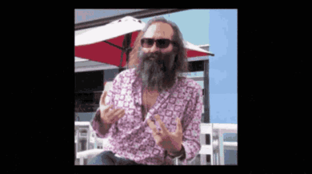 a man with long hair and a beard wearing sunglasses