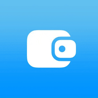 a white wallet icon with a blue background .