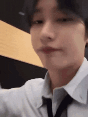 a close up of a person 's face wearing a tie and a white shirt .