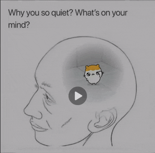 a drawing of a man 's head with a hamster inside of it and the words " why you so quiet "
