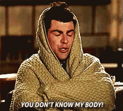 a man wrapped in a blanket says you don t know my body