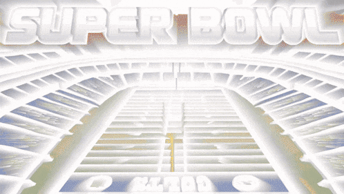 an advertisement for the super bowl with a football field in the foreground