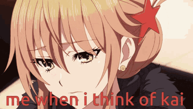 a picture of a girl with the words me when i think of kai on the bottom